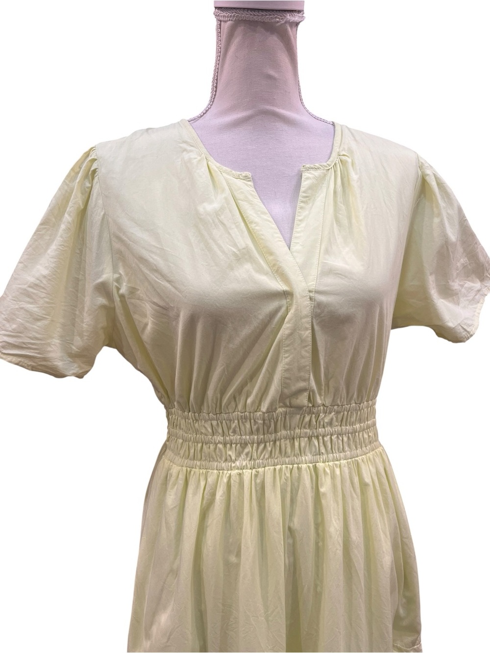 Haute Hippie Style Yellow Cotton Midi Dress Eyelet Hem Smocked Waist M - Picture 4 of 14